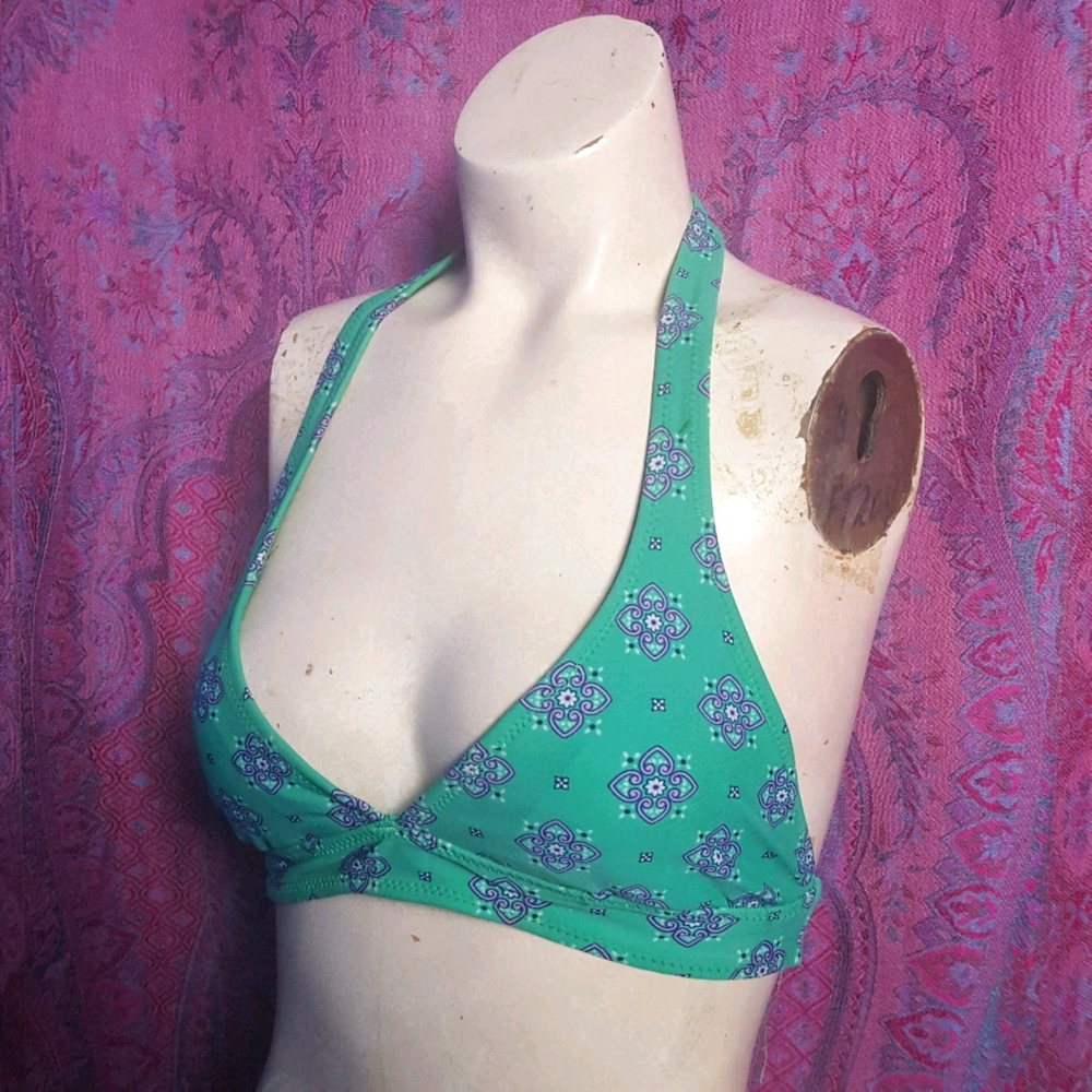 Green Halter Bikini Top Boho Chic Cute S XS
